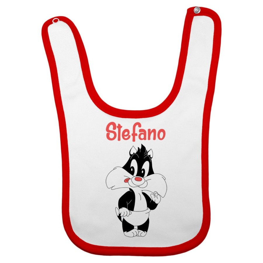 Bavaglino neonato personalizzato con nome baby gatto silvestro Cartoon
