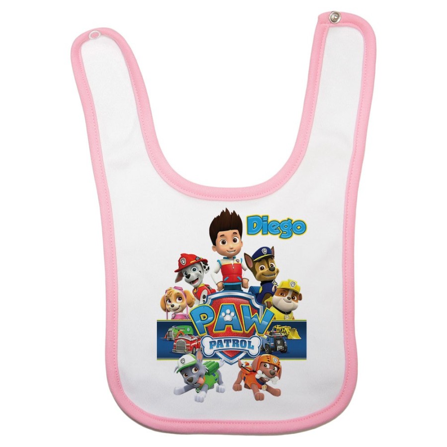 Bavaglino neonato personalizzato con nome personaggi paw patrol Cartoon