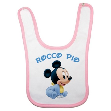 Bavaglino neonato personalizzato con nome baby topolino seduto Cartoon