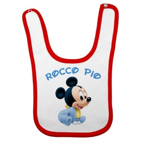 Bavaglino neonato personalizzato con nome baby topolino seduto Cartoon