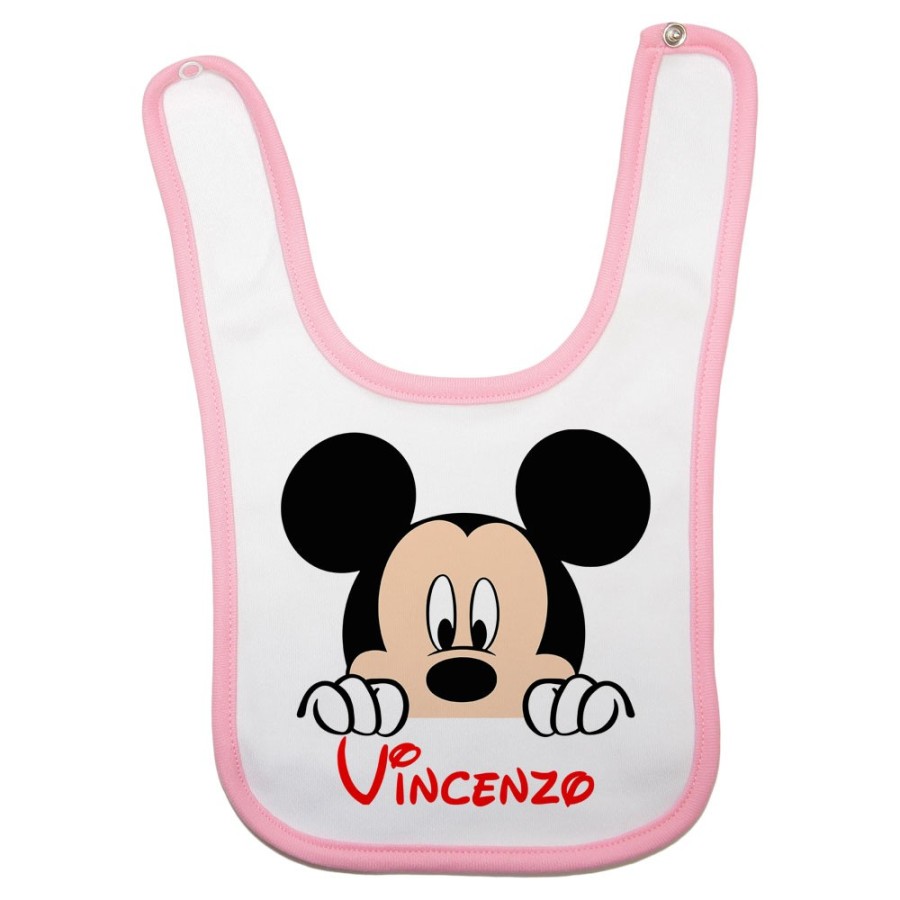 Bavaglino neonato personalizzato con nome topolino che esce dalla tasca Cartoon