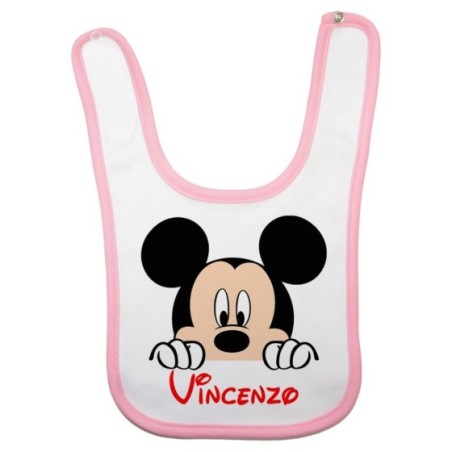 Bavaglino neonato personalizzato con nome topolino che esce dalla tasca Cartoon
