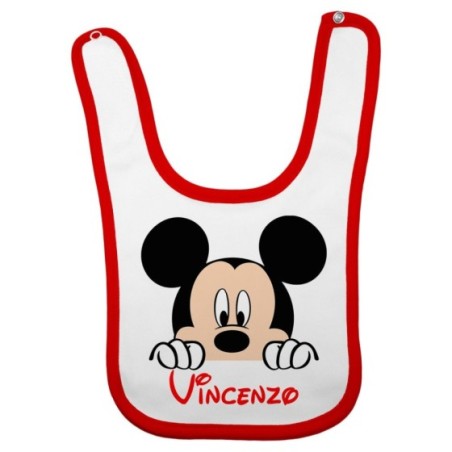 Bavaglino neonato personalizzato con nome topolino che esce dalla tasca Cartoon