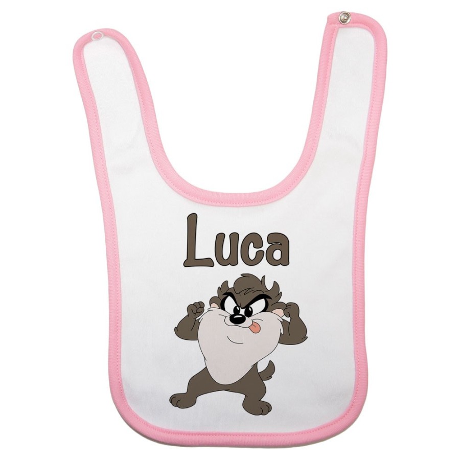 Bavaglino neonato personalizzato con nome baby tazmania linguaccia Cartoon