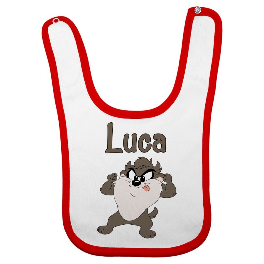 Bavaglino neonato personalizzato con nome baby tazmania linguaccia Cartoon