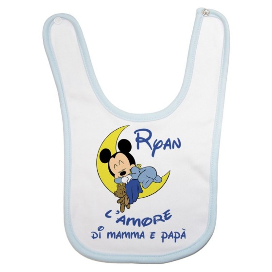 Bavaglino neonato personalizzato con nome baby topolino sleeping l'amore di mamma e papà Cartoon