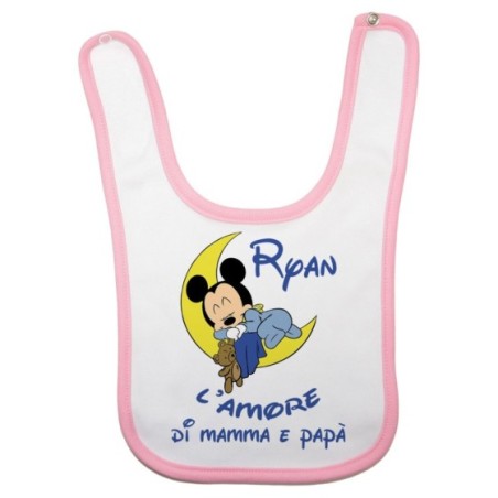 Bavaglino neonato personalizzato con nome baby topolino sleeping l'amore di mamma e papà Cartoon