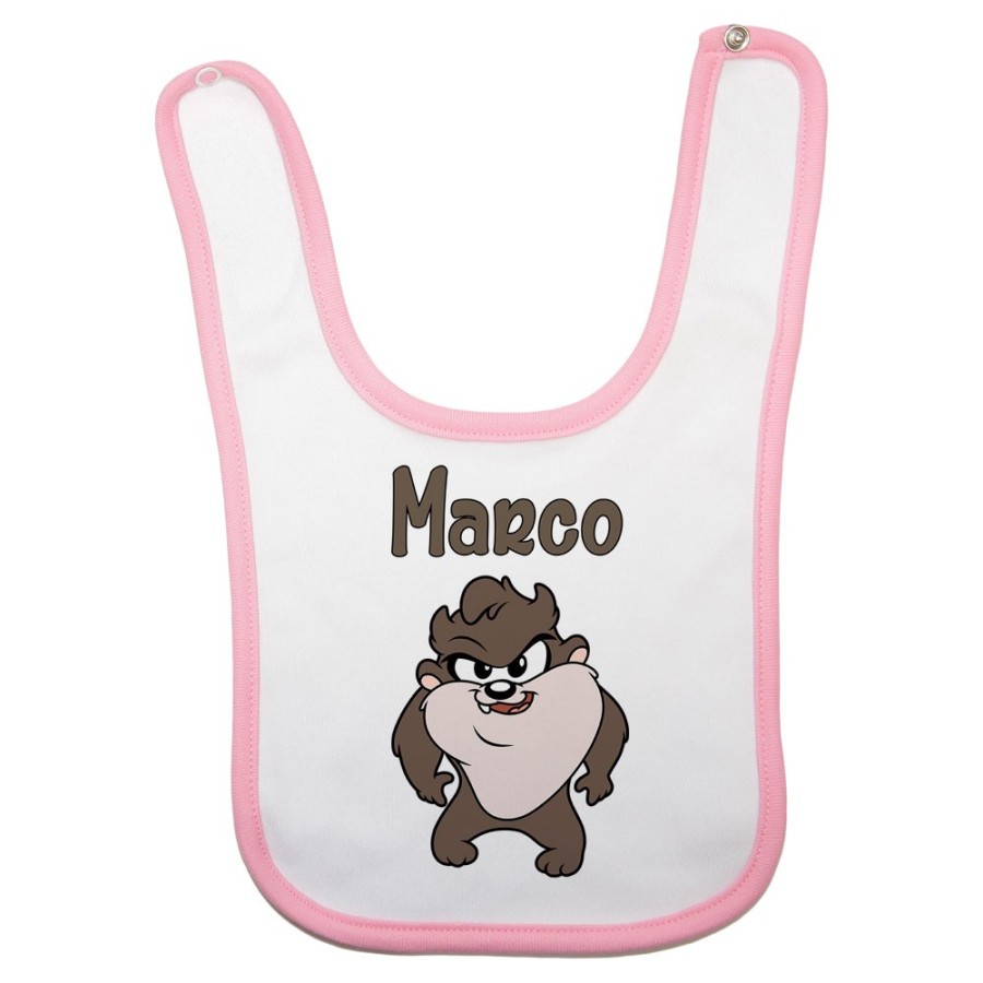 Bavaglino neonato personalizzato con nome baby tazmania Cartoon