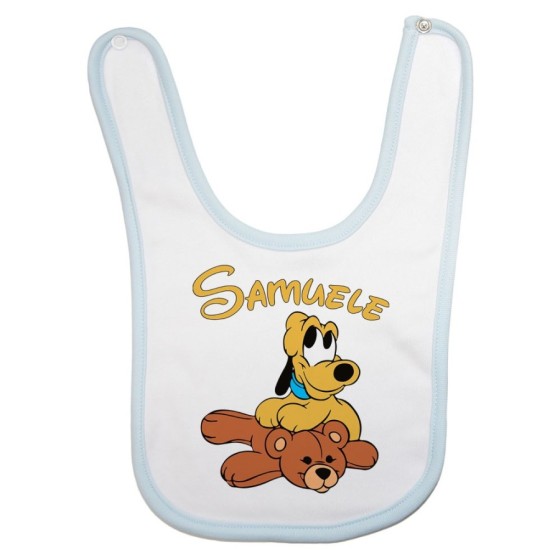 Bavaglino neonato personalizzato con nome pluto con orsetto Cartoon