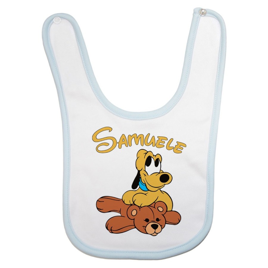 Bavaglino neonato personalizzato con nome pluto con orsetto Cartoon