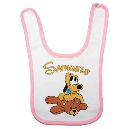 Bavaglino neonato personalizzato con nome pluto con orsetto Cartoon