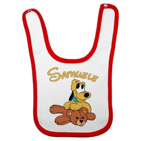 Bavaglino neonato personalizzato con nome pluto con orsetto Cartoon