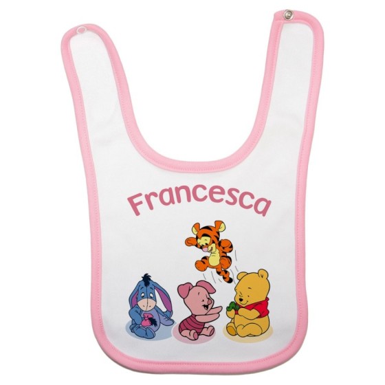 Bavaglino neonato personalizzato con nome winnie e tigro e pimpi e ih-oh Cartoon