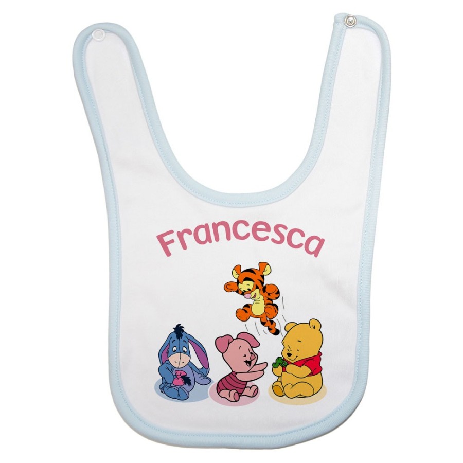 Bavaglino neonato personalizzato con nome winnie e tigro e pimpi e ih-oh Cartoon