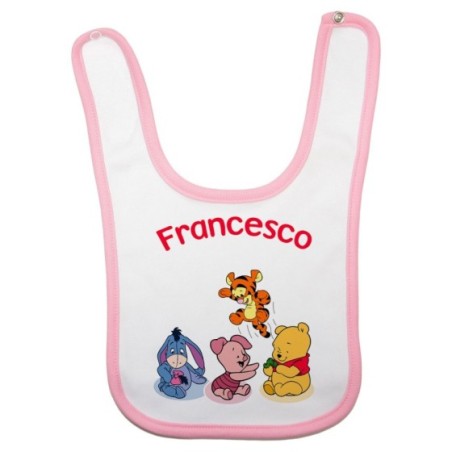 Bavaglino neonato personalizzato con nome winnie e tigro e pimpi e ih-oh Cartoon