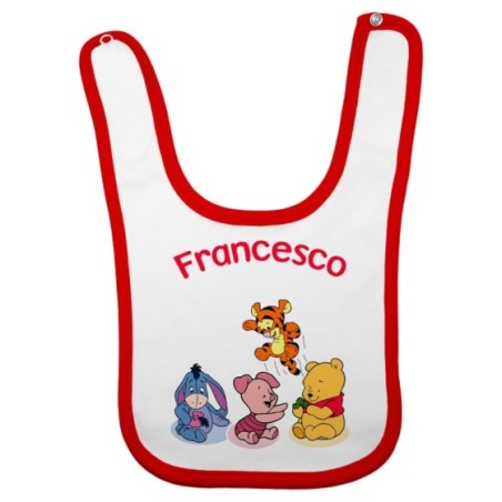 Bavaglino neonato personalizzato con nome winnie e tigro e pimpi e ih-oh Cartoon