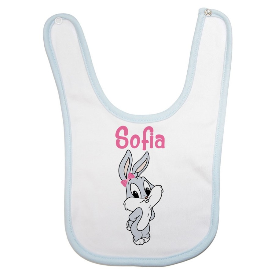 Bavaglino neonato personalizzato con nome bugs bunny - lola bunny Cartoon