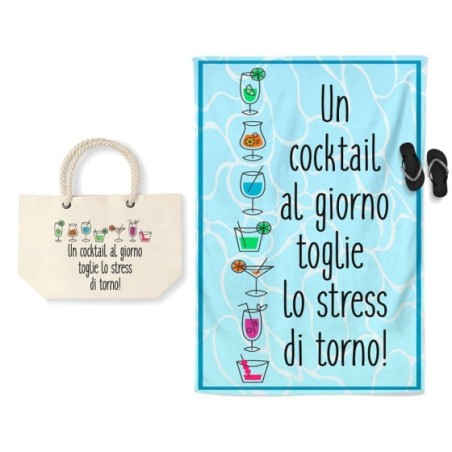 Coordinato telo borsa mare personalizzabile un cocktail...