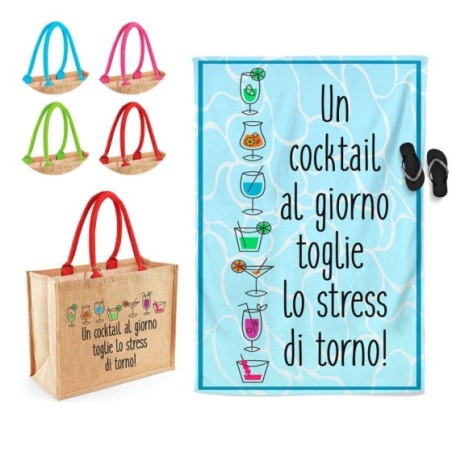 Coordinato telo borsa mare personalizzabile un cocktail...