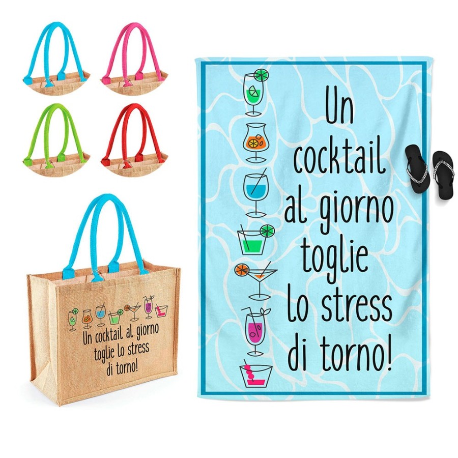Coordinato telo borsa mare personalizzabile un cocktail giorno toglie lo stress di torno Cocktail