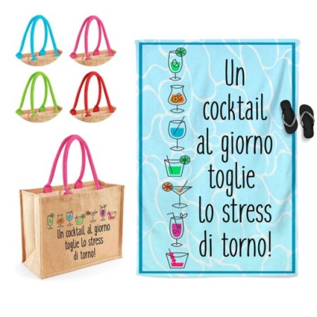Coordinato telo borsa mare personalizzabile un cocktail giorno toglie lo stress di torno Cocktail