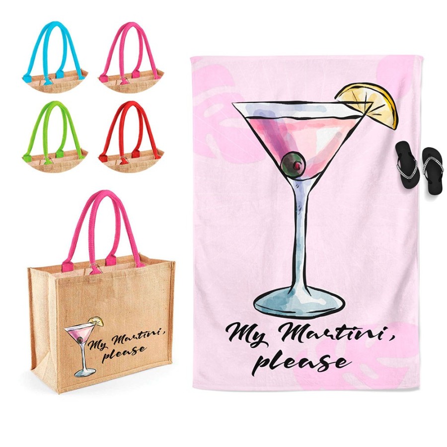 Coordinato telo e borsa mare personalizzabile con nome my martini please Cocktail