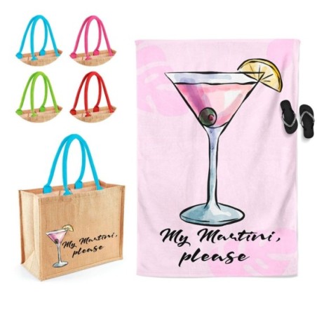 Coordinato telo e borsa mare personalizzabile con nome my martini please Cocktail