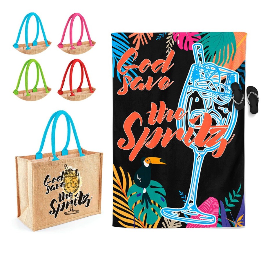 Coordinato telo e borsa mare personalizzabile con nome god save the spritz Cocktail