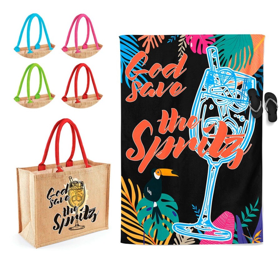 Coordinato telo e borsa mare personalizzabile con nome god save the spritz Cocktail