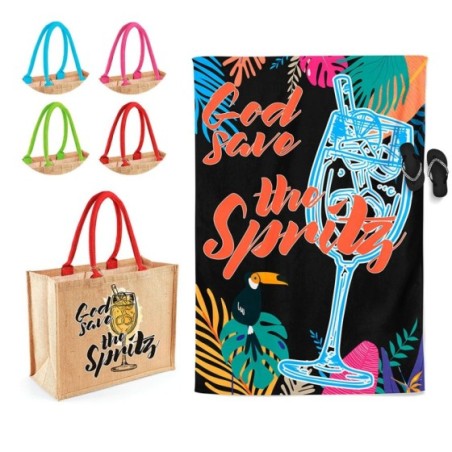 Coordinato telo e borsa mare personalizzabile con nome god save the spritz Cocktail
