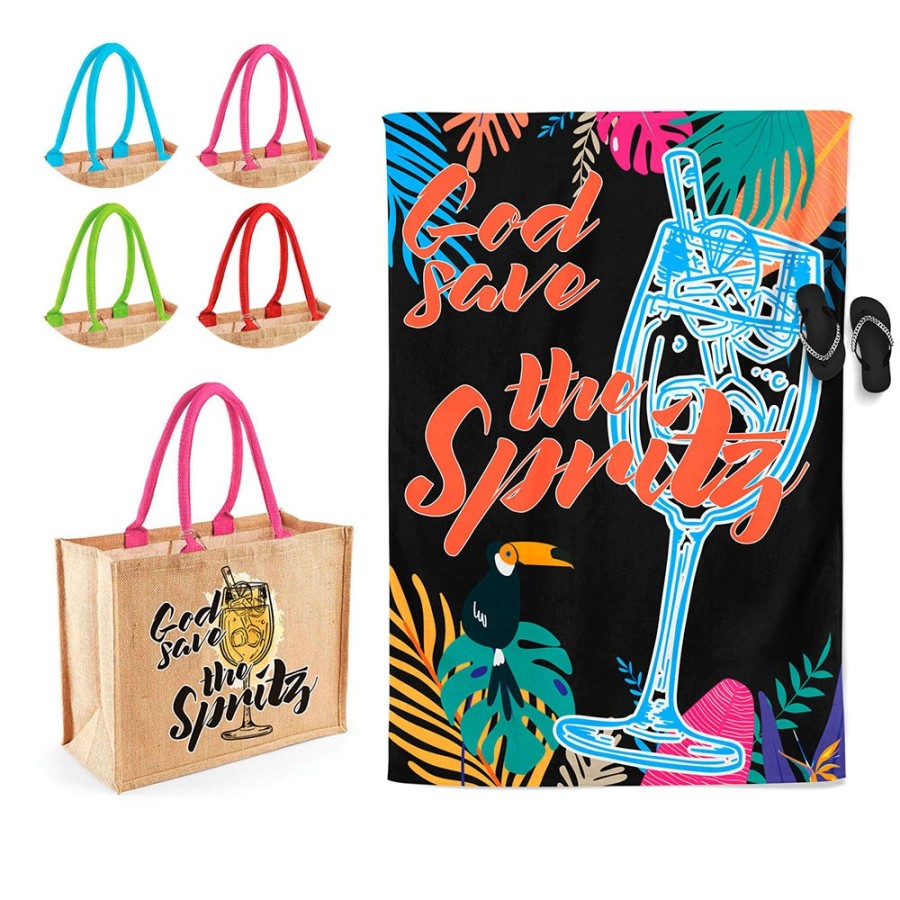 Coordinato telo e borsa mare personalizzabile con nome god save the spritz Cocktail