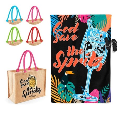 Coordinato telo e borsa mare personalizzabile con nome god save the spritz Cocktail