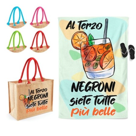 Coordinato telo e borsa mare personalizzabile con nome al terzo negroni siete tutte piu belle Cocktail