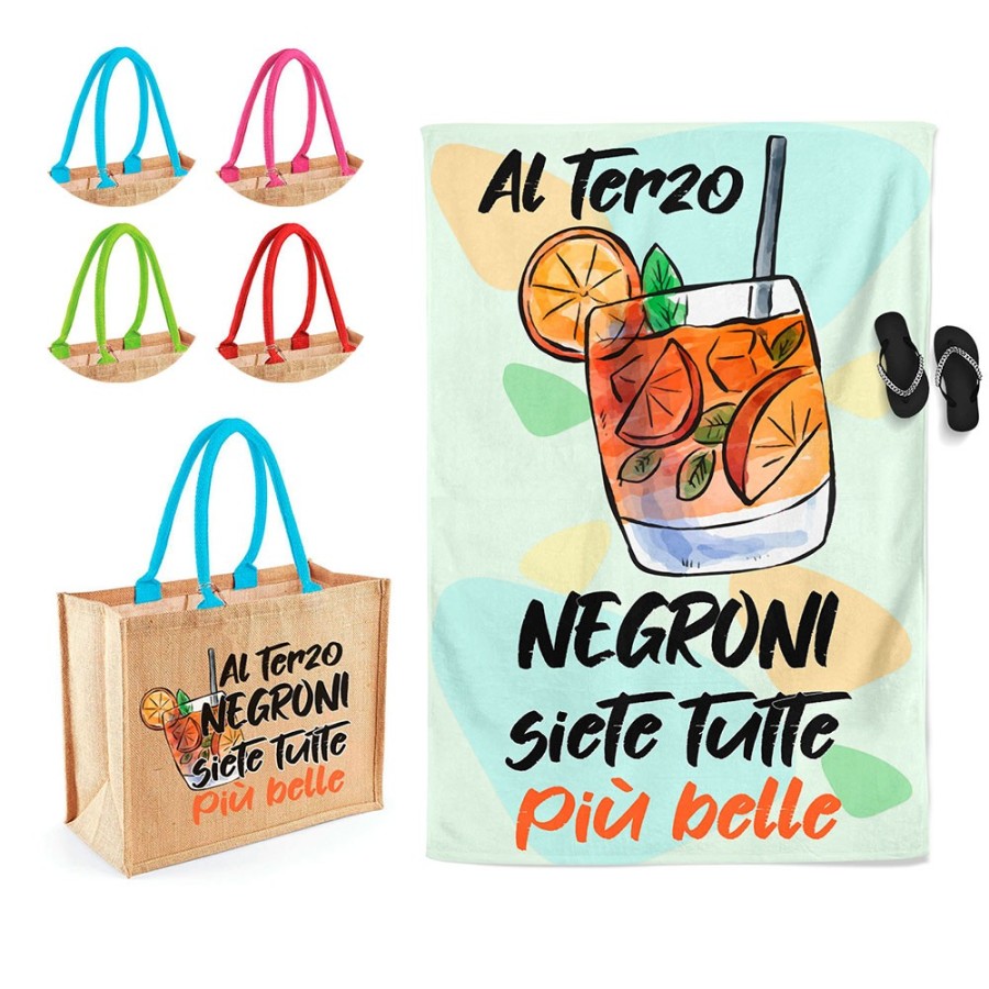 Coordinato telo e borsa mare personalizzabile con nome al terzo negroni siete tutte piu belle Cocktail