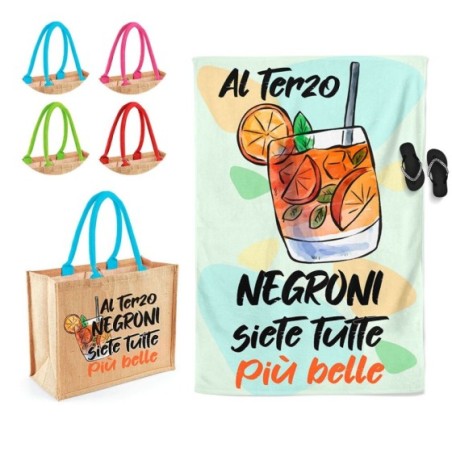 Coordinato telo e borsa mare personalizzabile con nome al terzo negroni siete tutte piu belle Cocktail