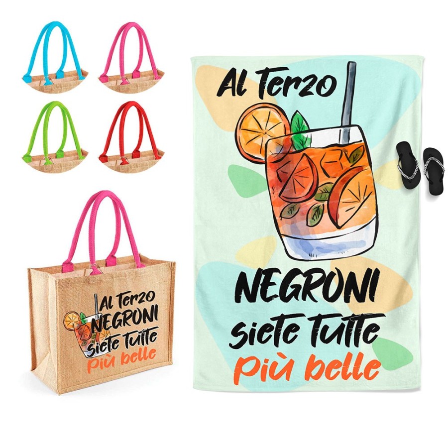 Coordinato telo e borsa mare personalizzabile con nome al terzo negroni siete tutte piu belle Cocktail