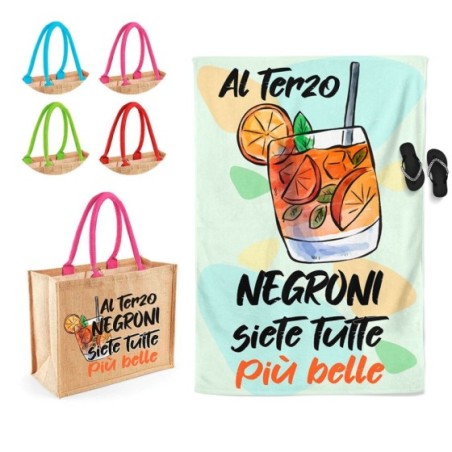Coordinato telo e borsa mare personalizzabile con nome al terzo negroni siete tutte piu belle Cocktail