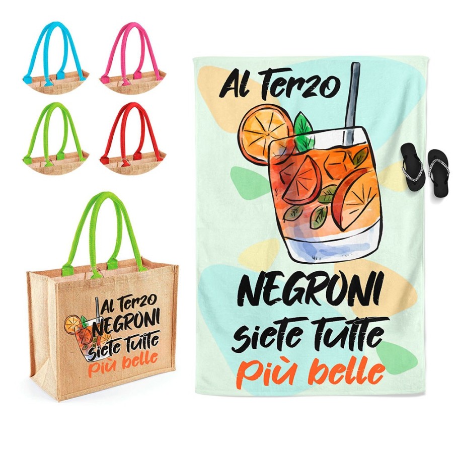Coordinato telo e borsa mare personalizzabile con nome al terzo negroni siete tutte piu belle Cocktail