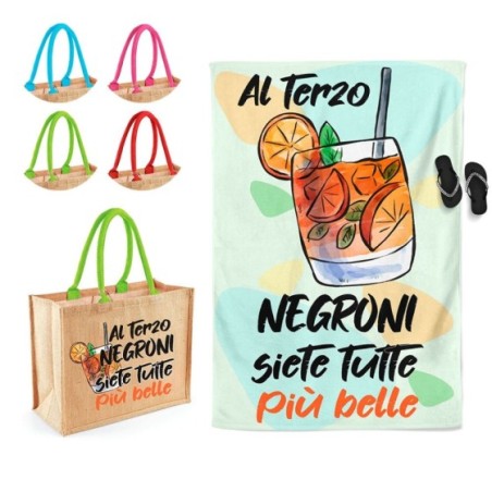Coordinato telo e borsa mare personalizzabile con nome al terzo negroni siete tutte piu belle Cocktail