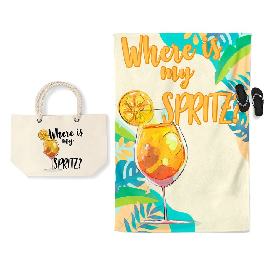 Coordinato telo e borsa mare personalizzabile con nome where is my spritz? Cocktail