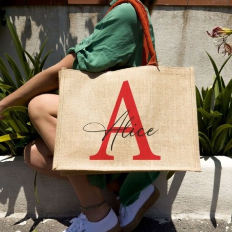 Borsa juta personalizzata con iniziali e nome colorati