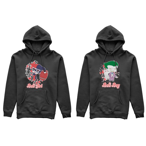 Coppia di felpe personalizzabili con nomi harley quinn bad girl e joker bad boy 2