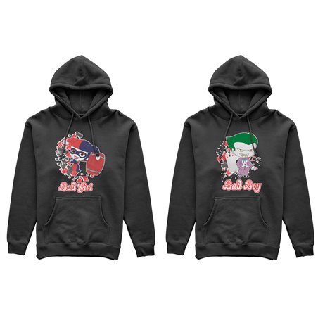 Coppia di felpe personalizzabili con nomi harley quinn bad girl e joker bad boy