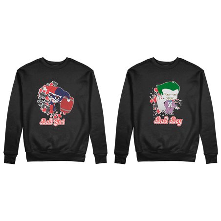 Coppia di felpe personalizzabili con nomi harley quinn bad girl e joker bad boy