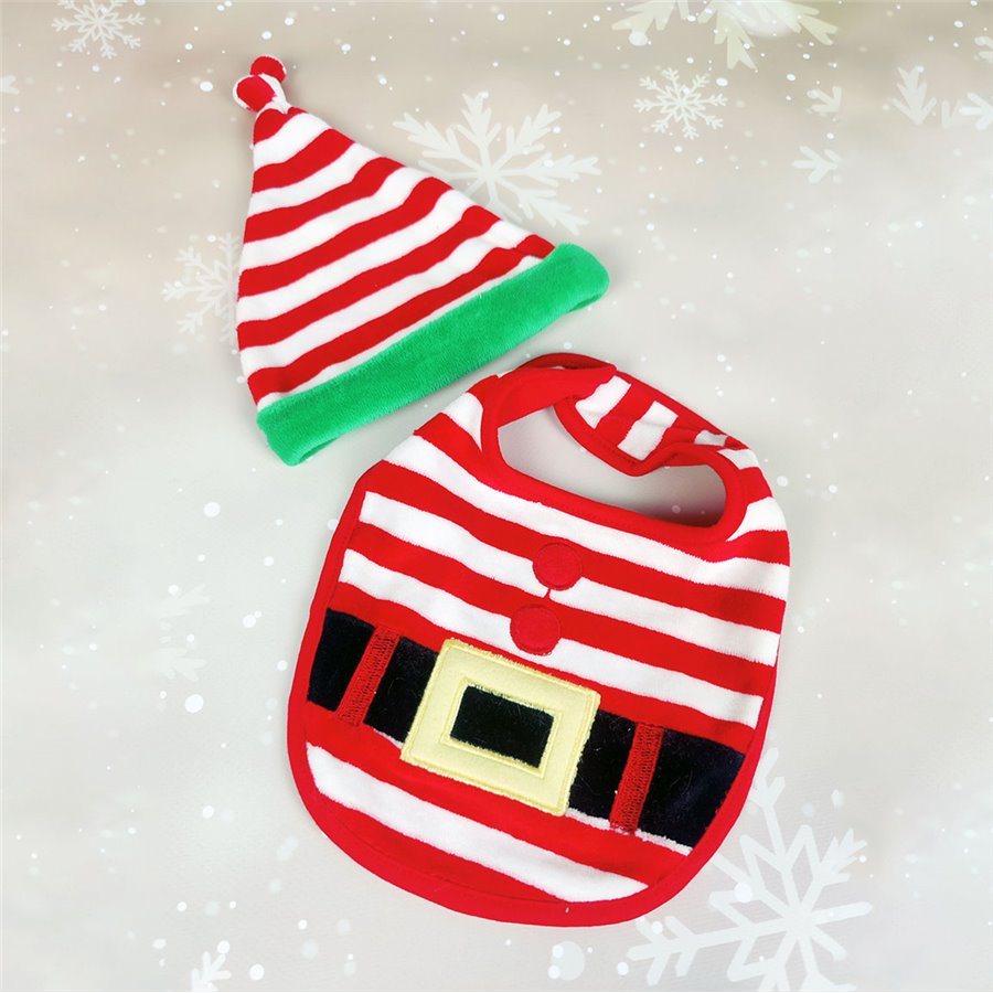 Set cappello e bavaglino neonato in ciniglia elfo di babbo natale personalizzato con nome