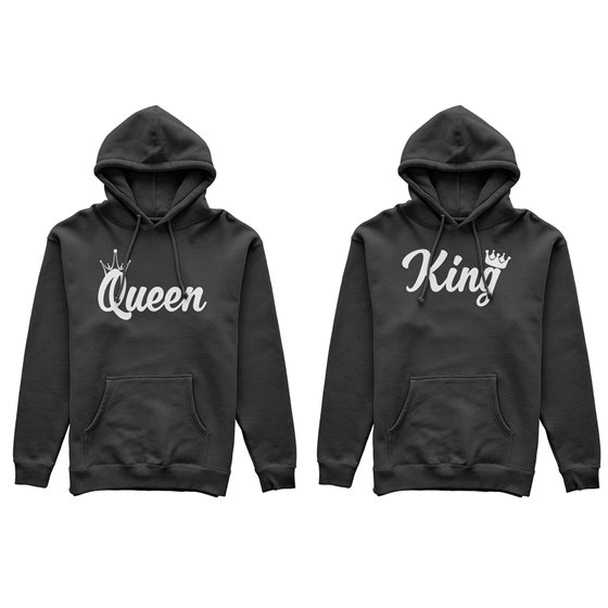 Coppia di felpe personalizzabili con nomi king e queen con corona