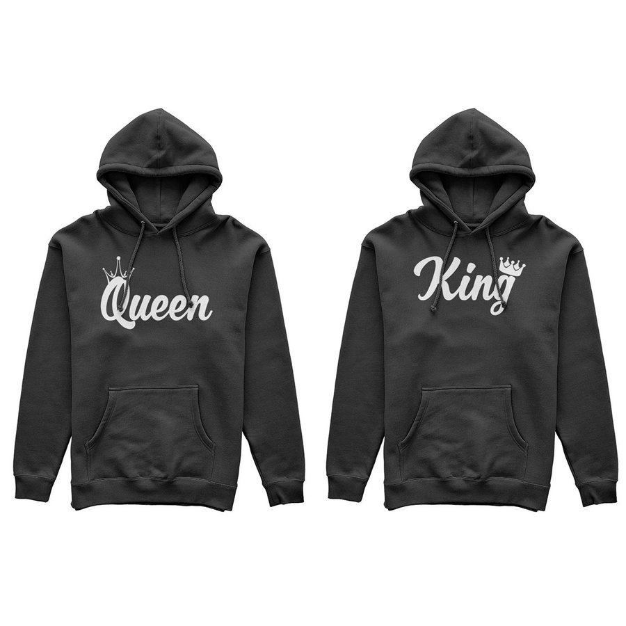 Coppia di felpe personalizzabili con nomi king e queen con corona