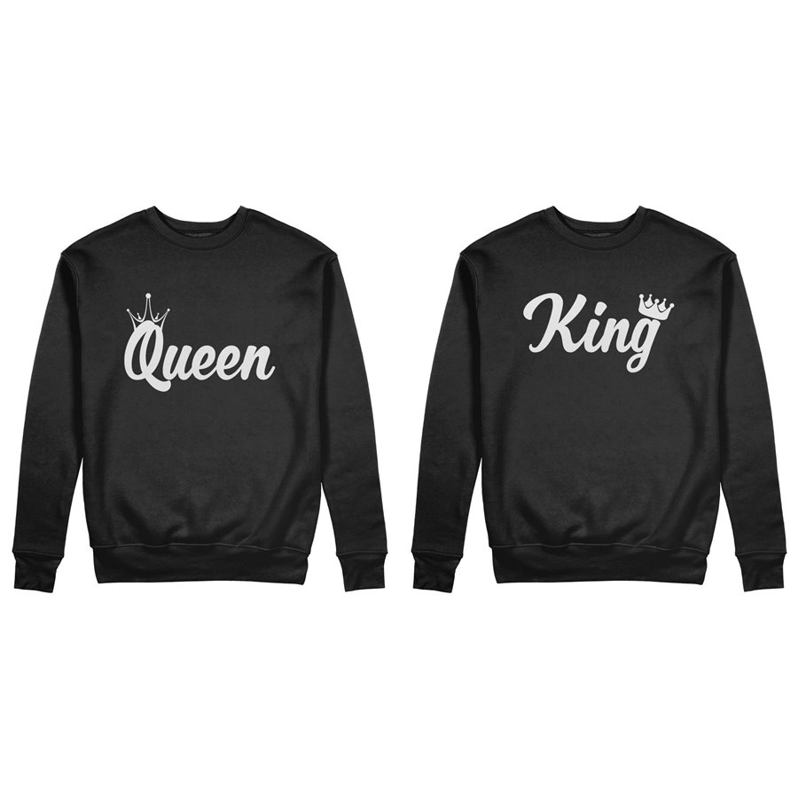 Coppia di felpe personalizzabili con nomi king e queen con corona