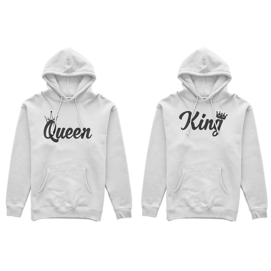 Coppia di felpe personalizzabili con nomi king e queen con corona