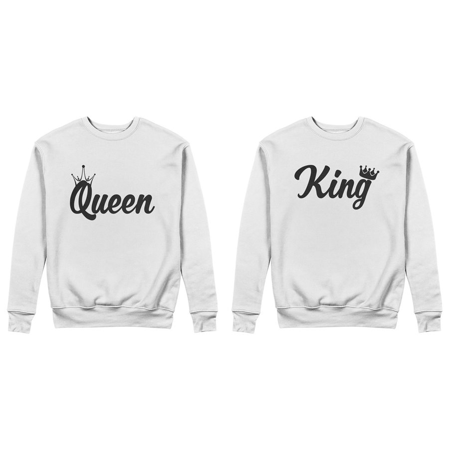 Coppia di felpe personalizzabili con nomi king e queen con corona
